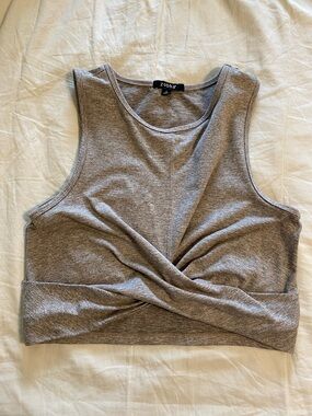 Zobha Taupe Twist-Front Crop Tank